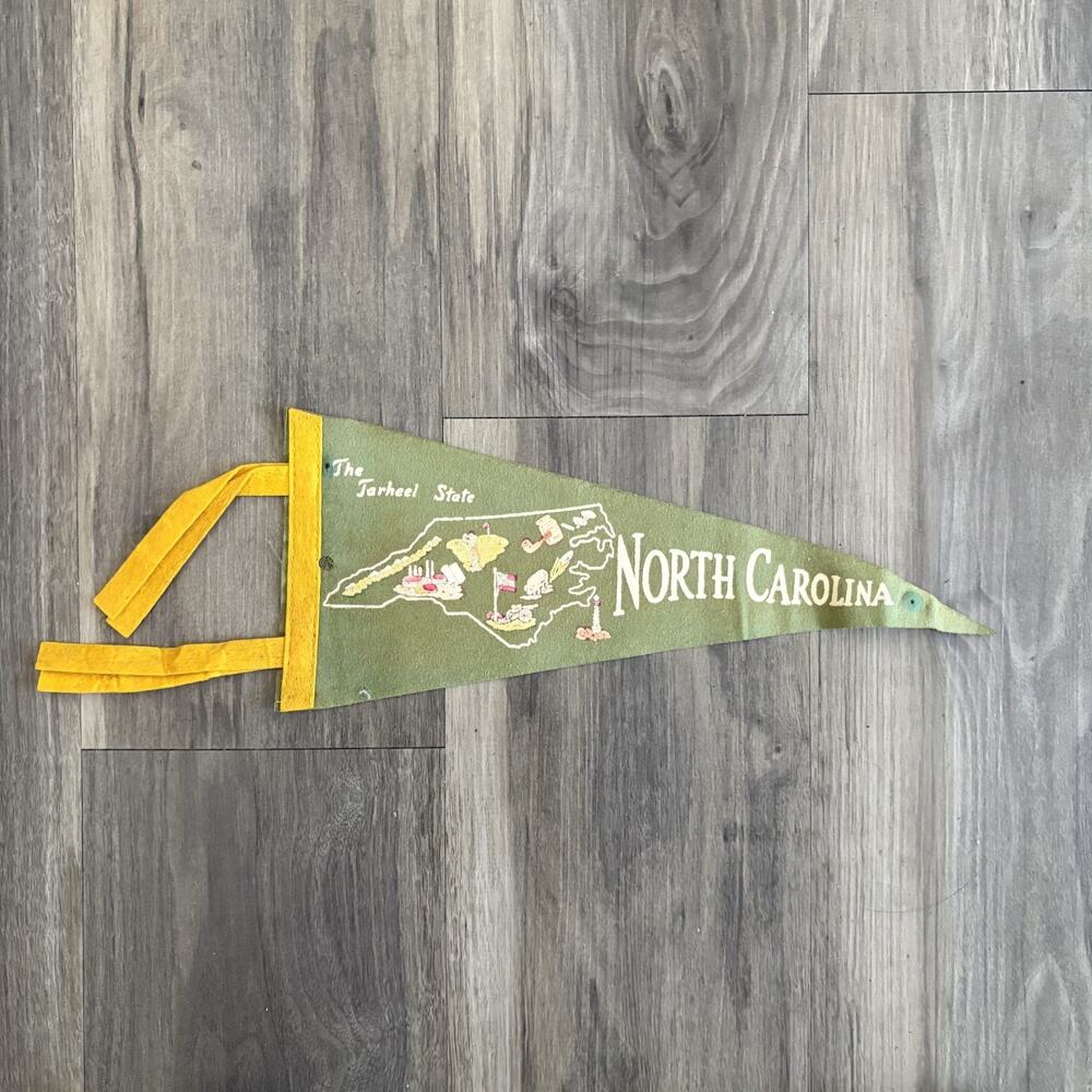 Vintage North Carolina Tarheel State Pennant Flag Rare Felt 50s 60s USA USED